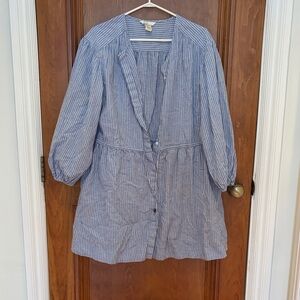 H&M Blue and White Striped Linen-Blend Shirt Dress